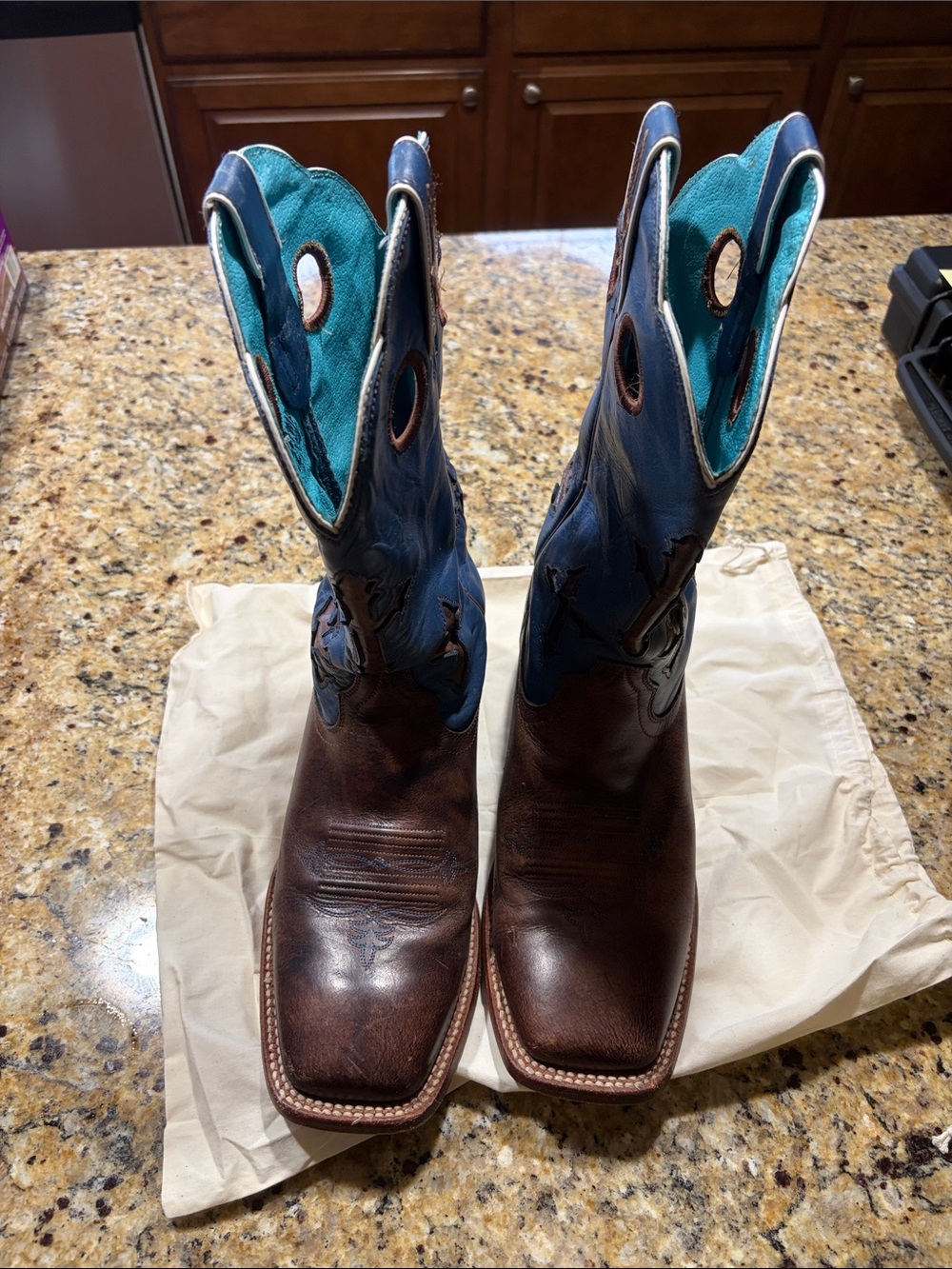 Ariat Men's Tombstone Brown Leather Cowboy Boots with Blue Shaft-10 1/2 EE